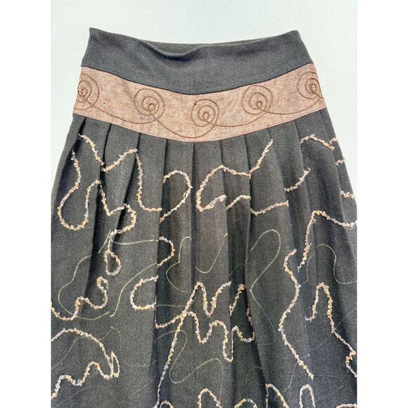 Vintage Baimijier Embroidered A-Line Skirt Size 7 Lace Hem Swirl Whimsical Goth - Picture 2 of 7